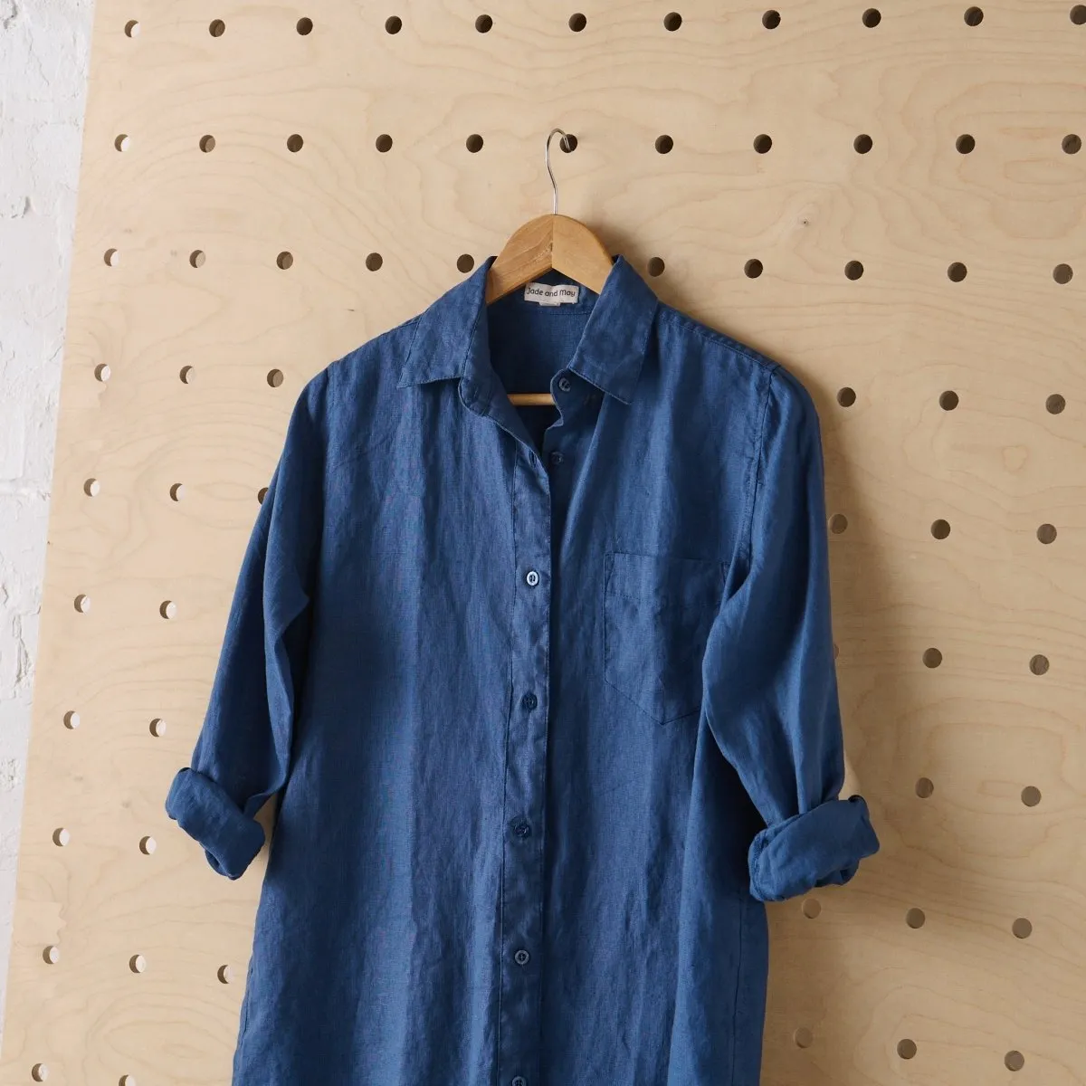 Long Linen Shirt in Navy
