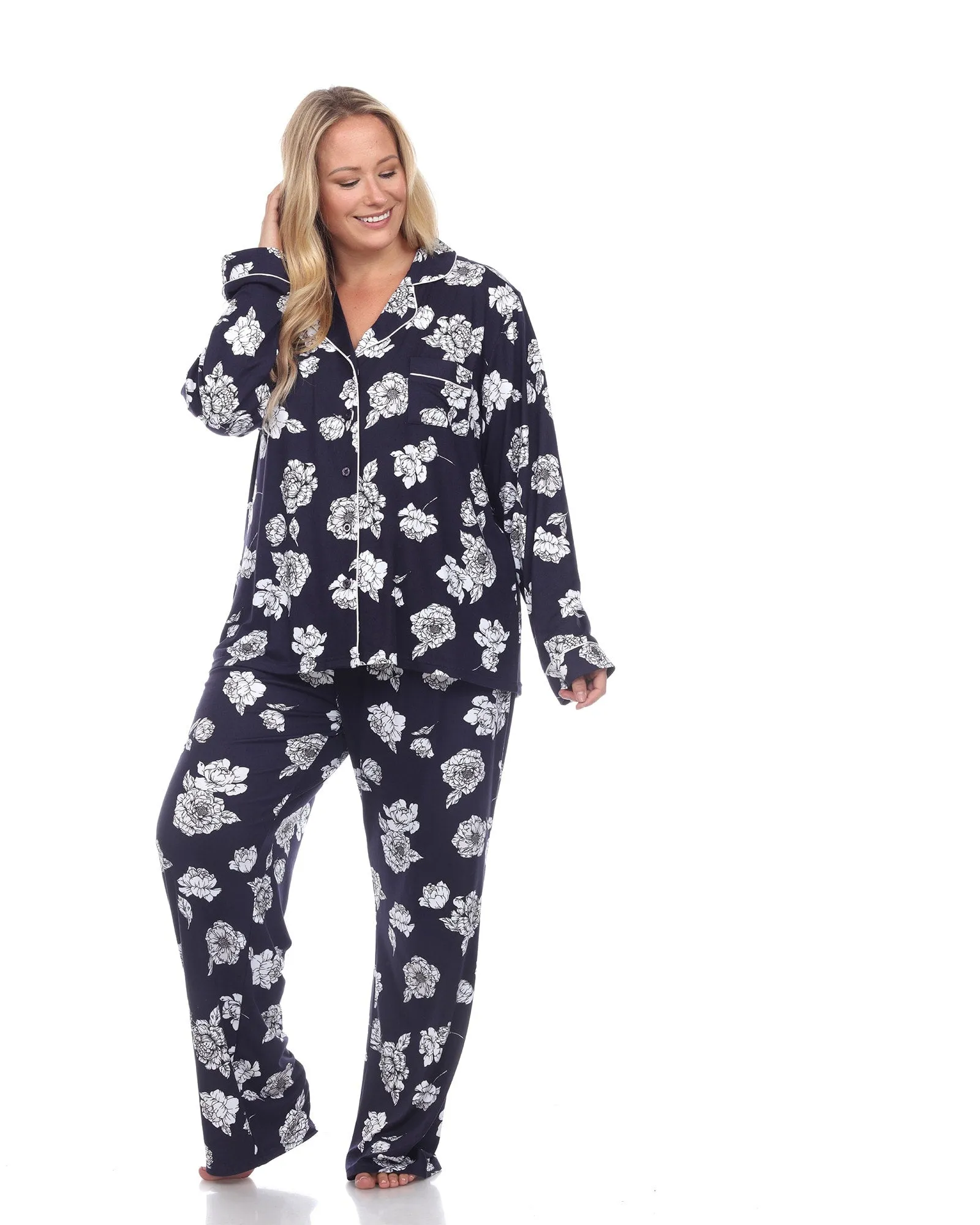 Long Sleeve Floral Pajama Set | Navy