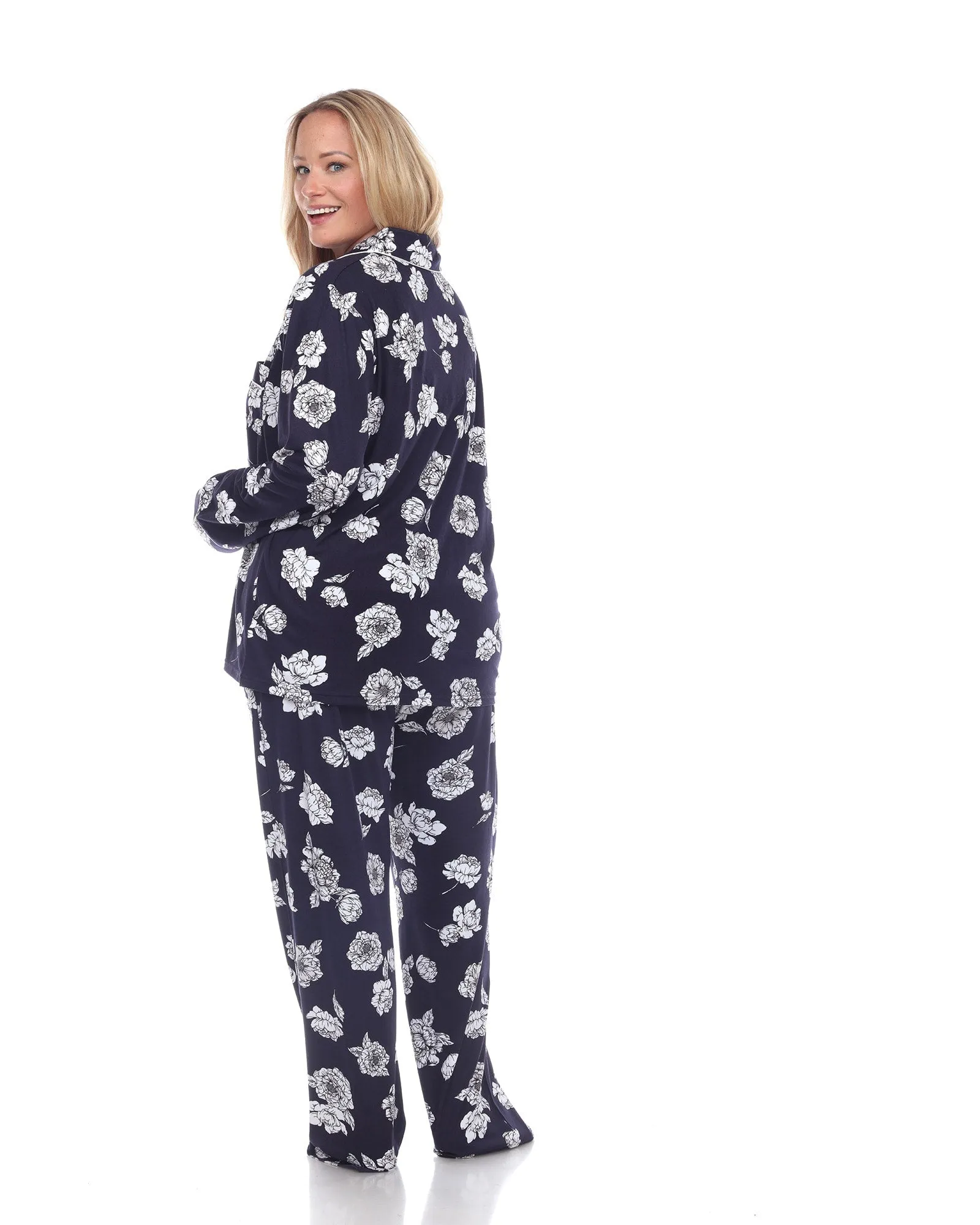 Long Sleeve Floral Pajama Set | Navy