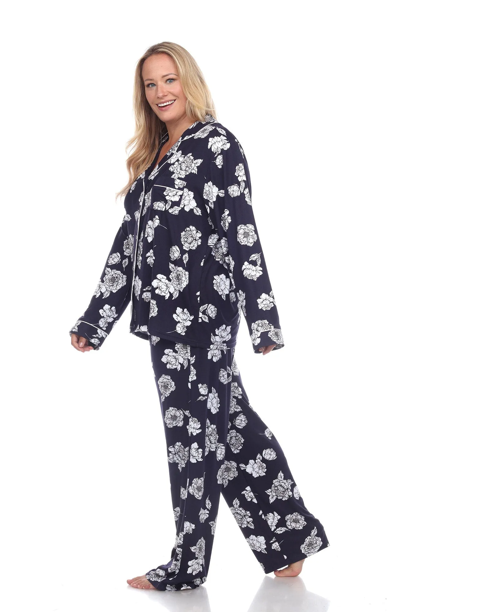 Long Sleeve Floral Pajama Set | Navy
