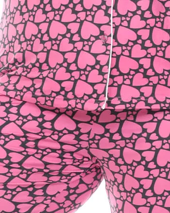 Long Sleeve Heart Print Pajama Set | Pink Hearts