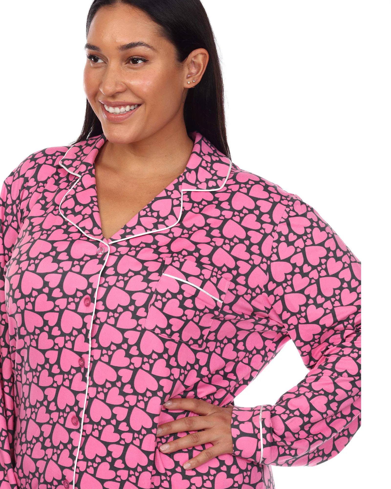 Long Sleeve Heart Print Pajama Set | Pink Hearts