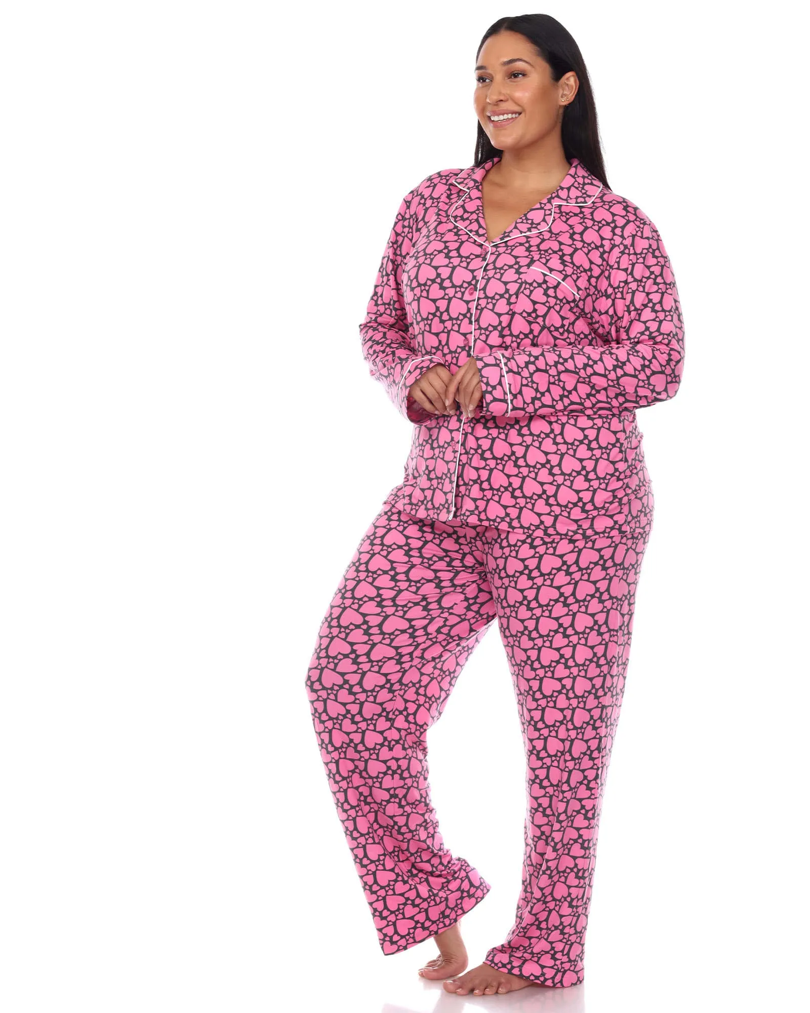 Long Sleeve Heart Print Pajama Set | Pink Hearts
