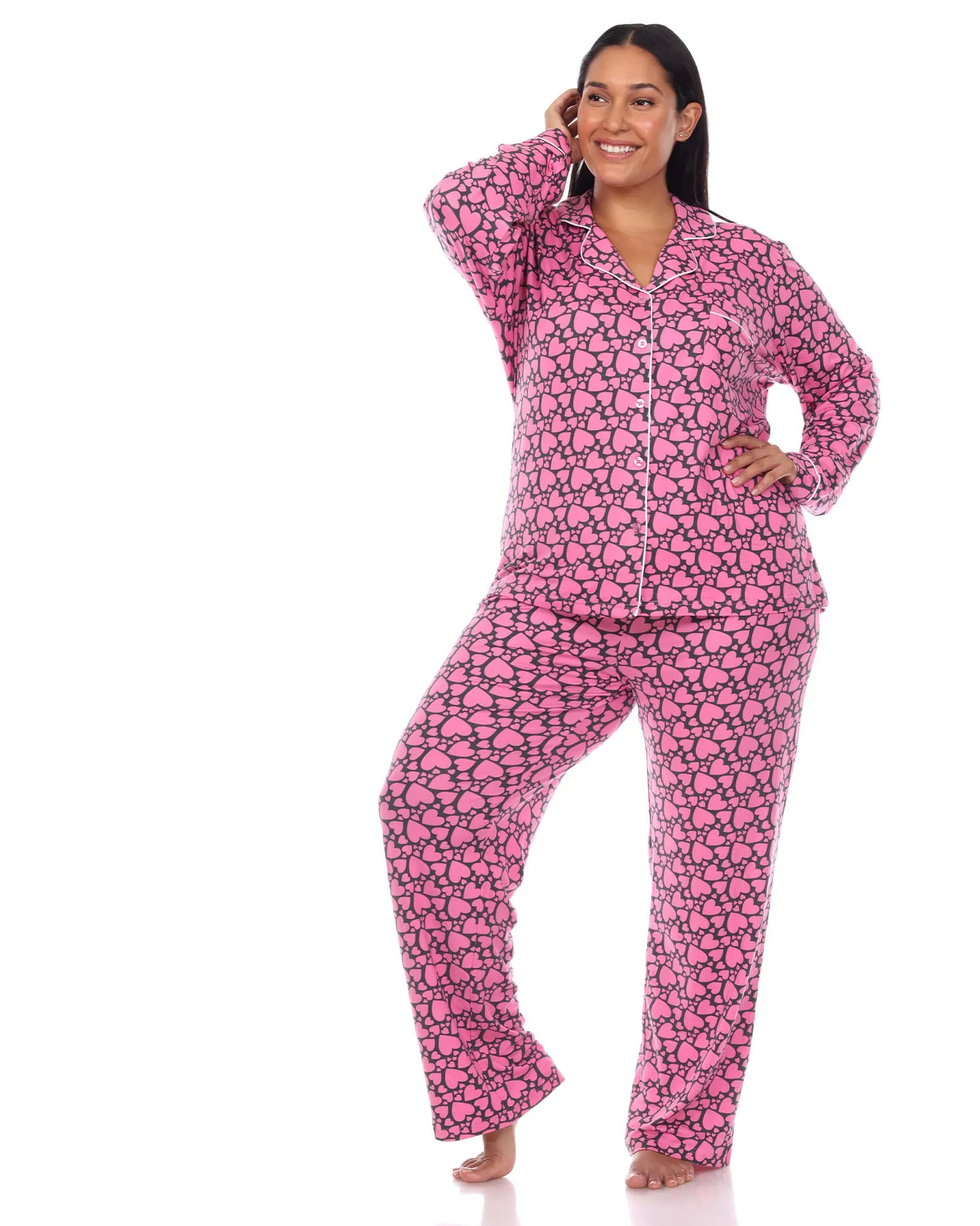 Long Sleeve Heart Print Pajama Set | Pink Hearts
