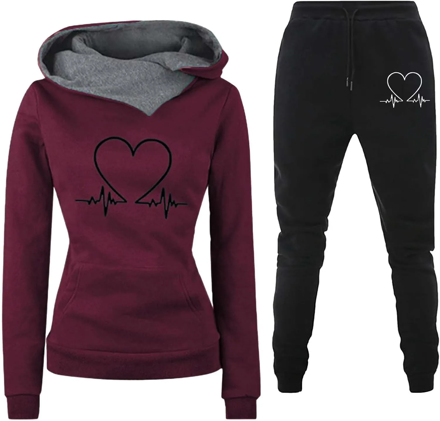 Long Sleeve Pullover Sweatshirt Pants Set Hooded Long Sleeve Top Sets Lounge Sets for Women Travel Set Womens