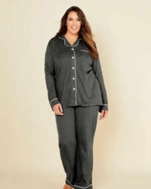 Long-Sleeve Top and Pant Sleep Set | Anthracite / Ivory