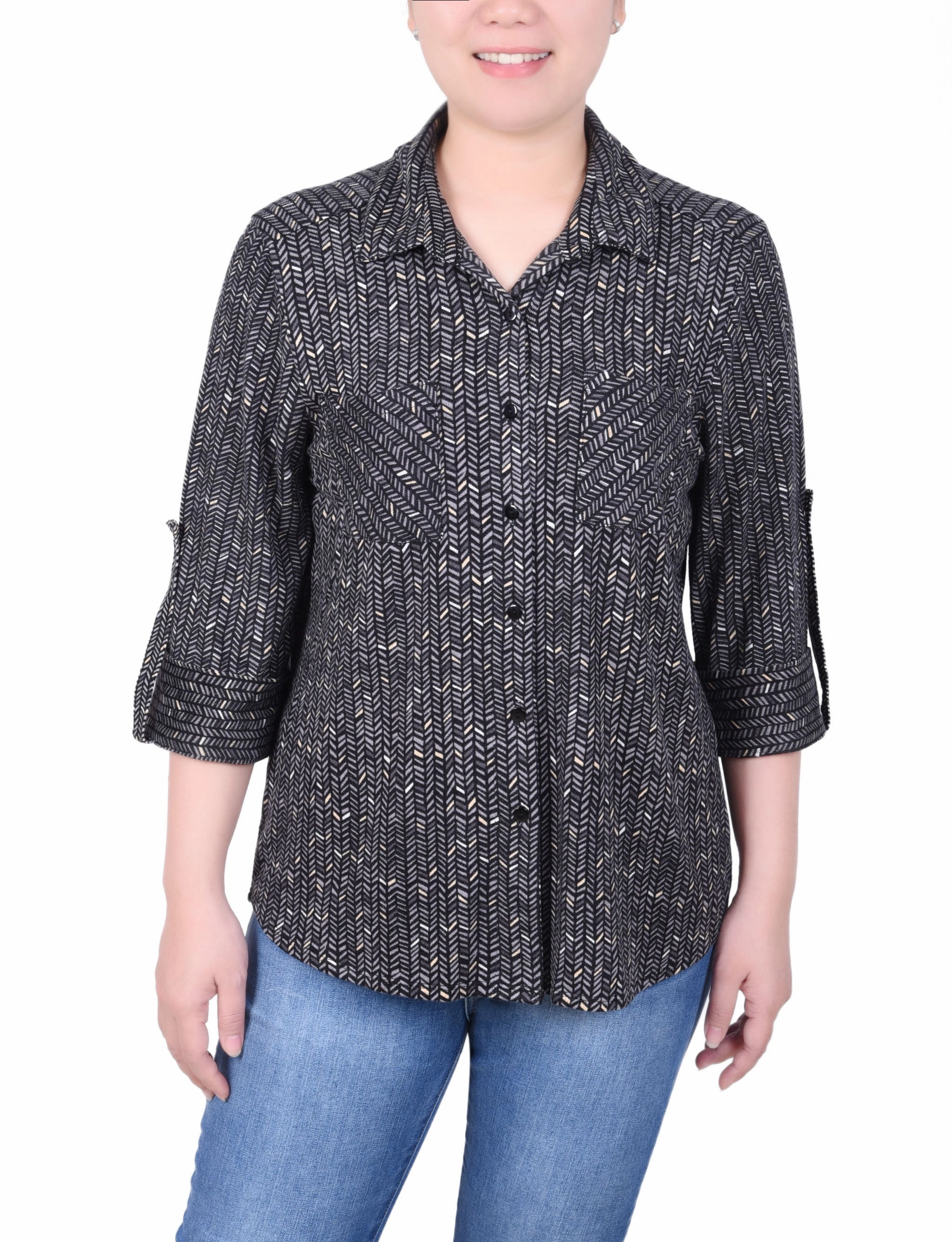 Long Sleeve Button Front Tunic Top AntiOdorTreatment