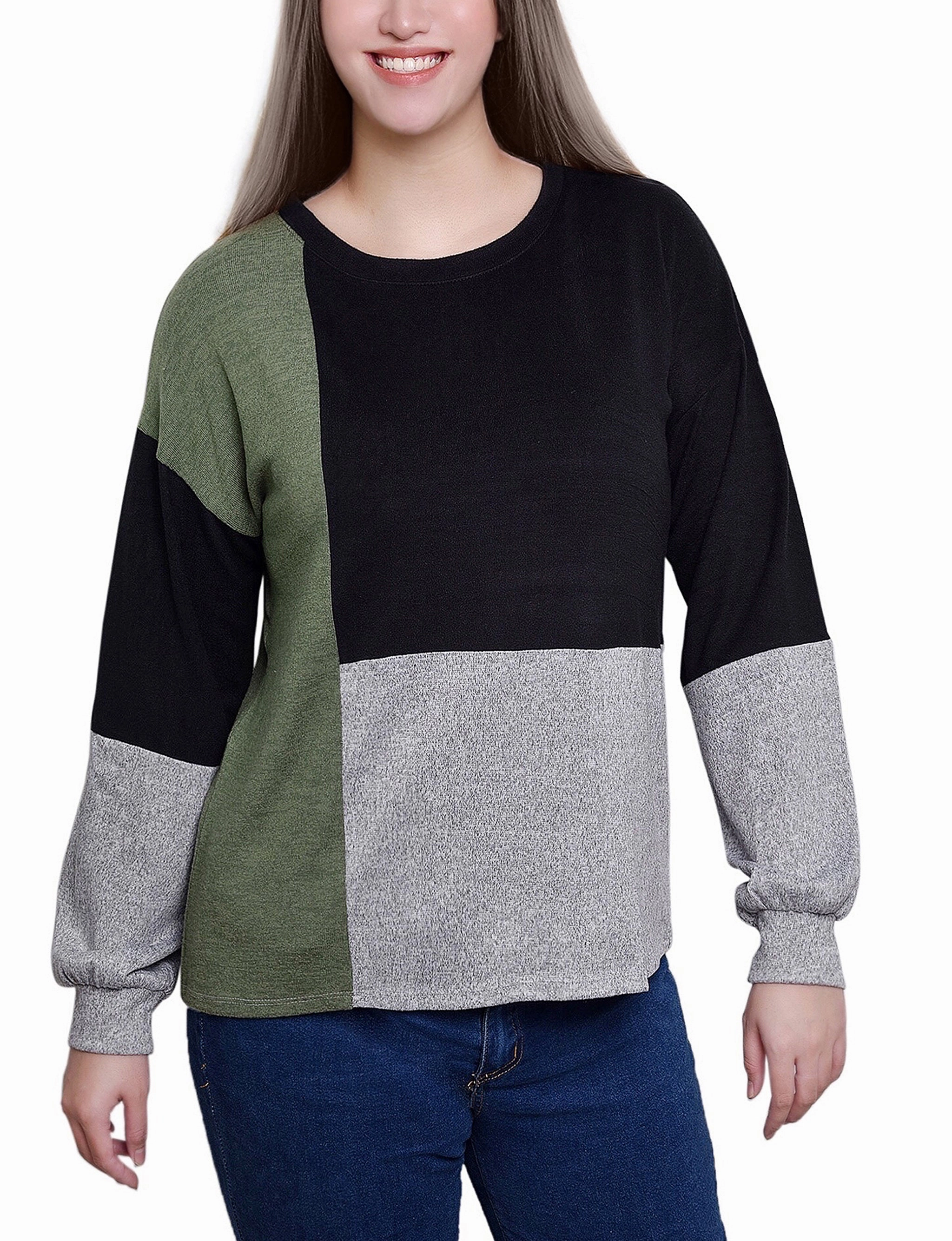 Comfortable Layer Long Sleeve Colorblocked Top