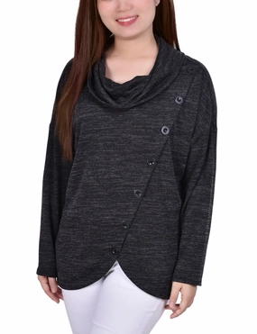 SleevelessOption ThermalRegulating Long Sleeve Cowl Neck Top With Button Detail