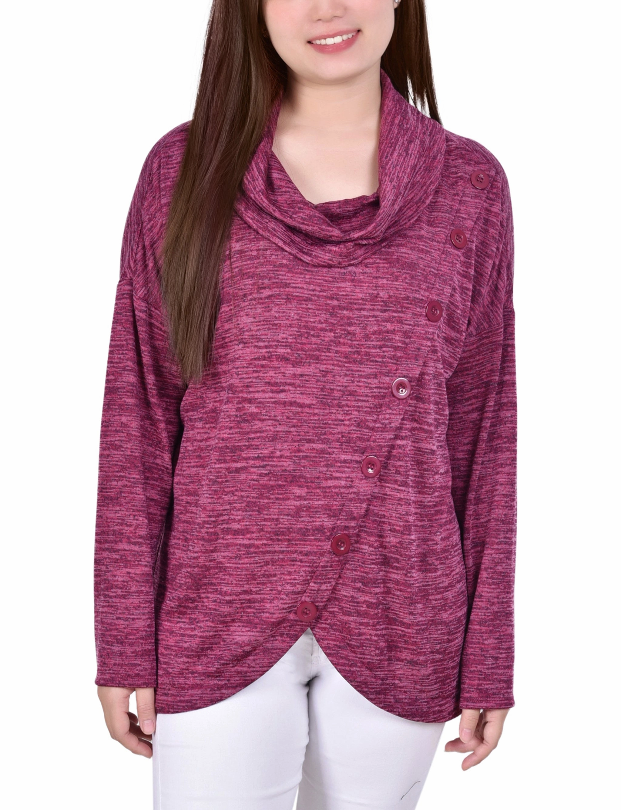 ZeroWasteProduction PunctureResistantReinforcement Long Sleeve Cowl Neck Top With Button Detail