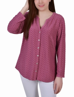 Long Sleeve Honeycomb Top VNeckline Double Stitched Seams