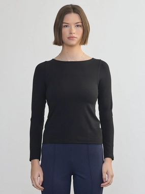 LONG SLEEVE PIMA BOAT NECK BreathableMeshPanels