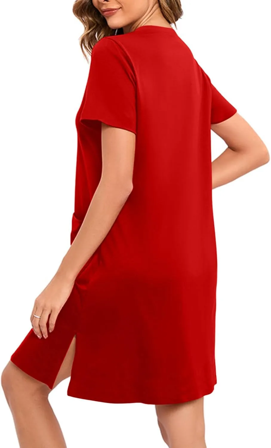 Loose Soft Nightgowns for Women Zip Front Nightshirt Short Sleeve Sleepwear Crewneck Summer Short Sleep Dress with Pockets