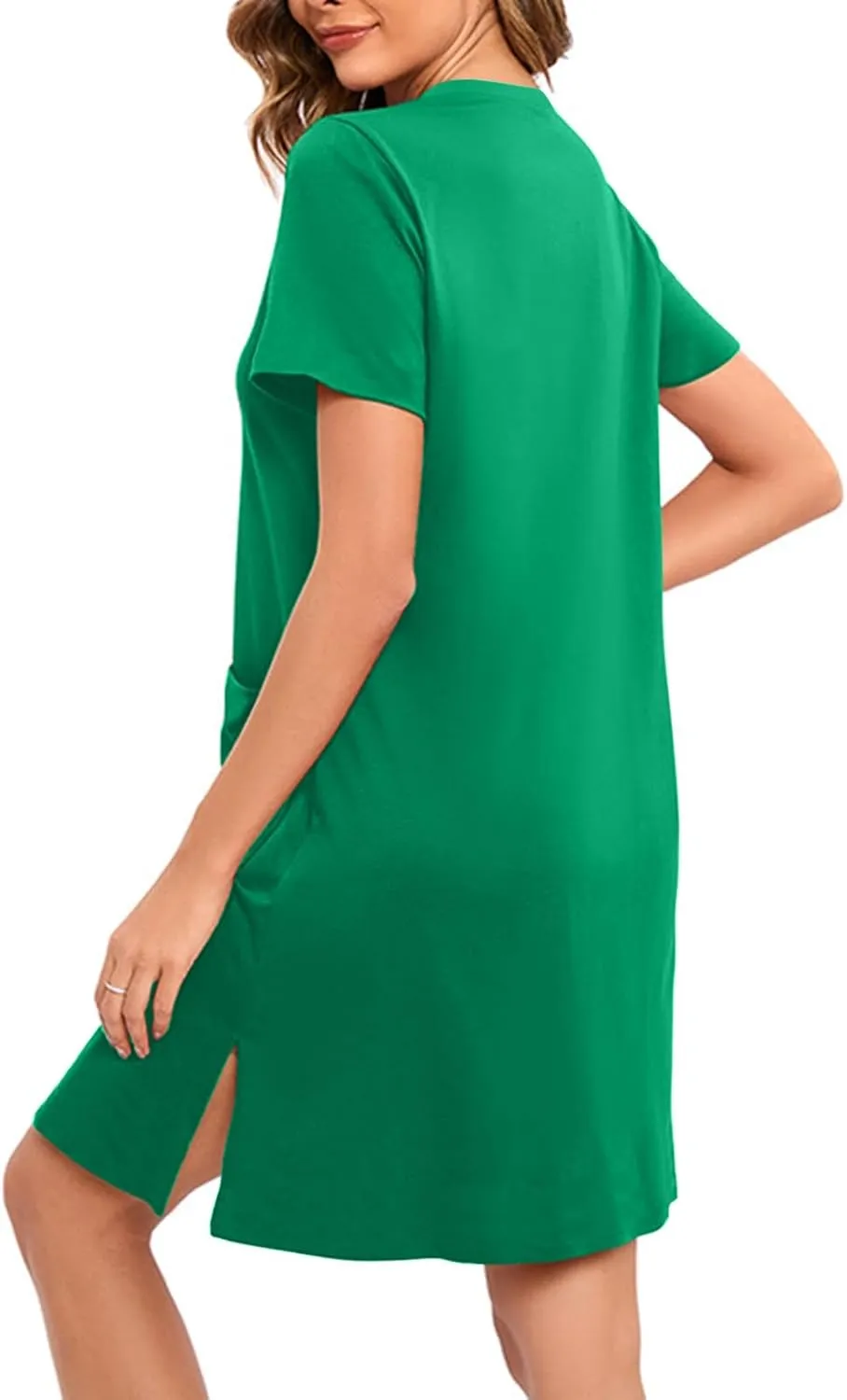 Loose Soft Nightgowns for Women Zip Front Nightshirt Short Sleeve Sleepwear Crewneck Summer Short Sleep Dress with Pockets