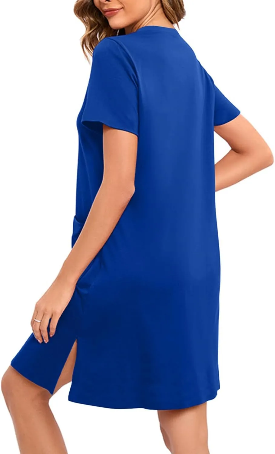 Loose Soft Nightgowns for Women Zip Front Nightshirt Short Sleeve Sleepwear Crewneck Summer Short Sleep Dress with Pockets