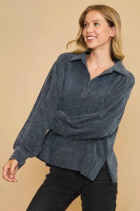 Airflow Ventilation Zones Trendy Look Loose Fit Chenille Sweatshirt in Dark Grey