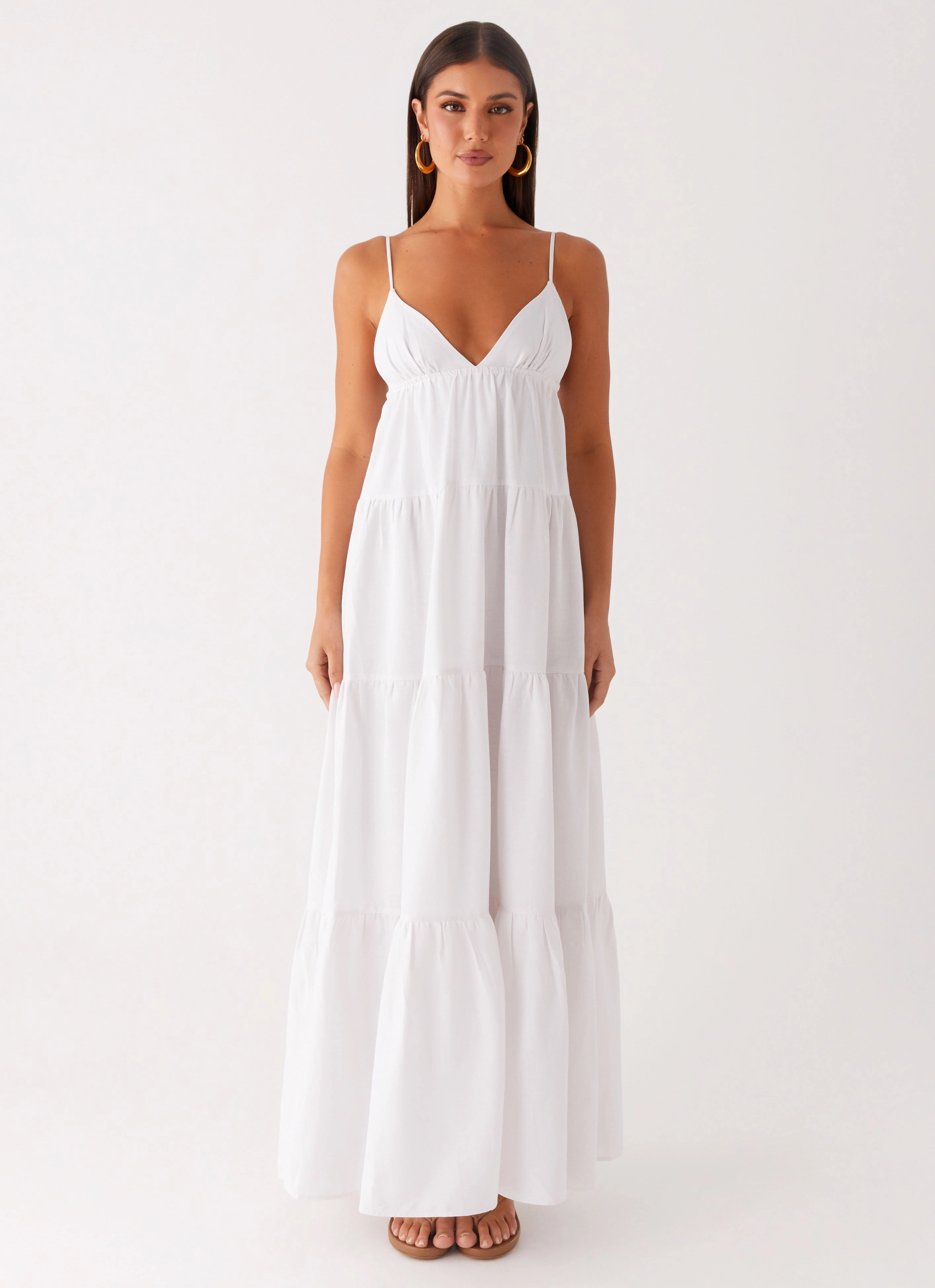 Lotty Linen Maxi Dress - White Pleat Breeze