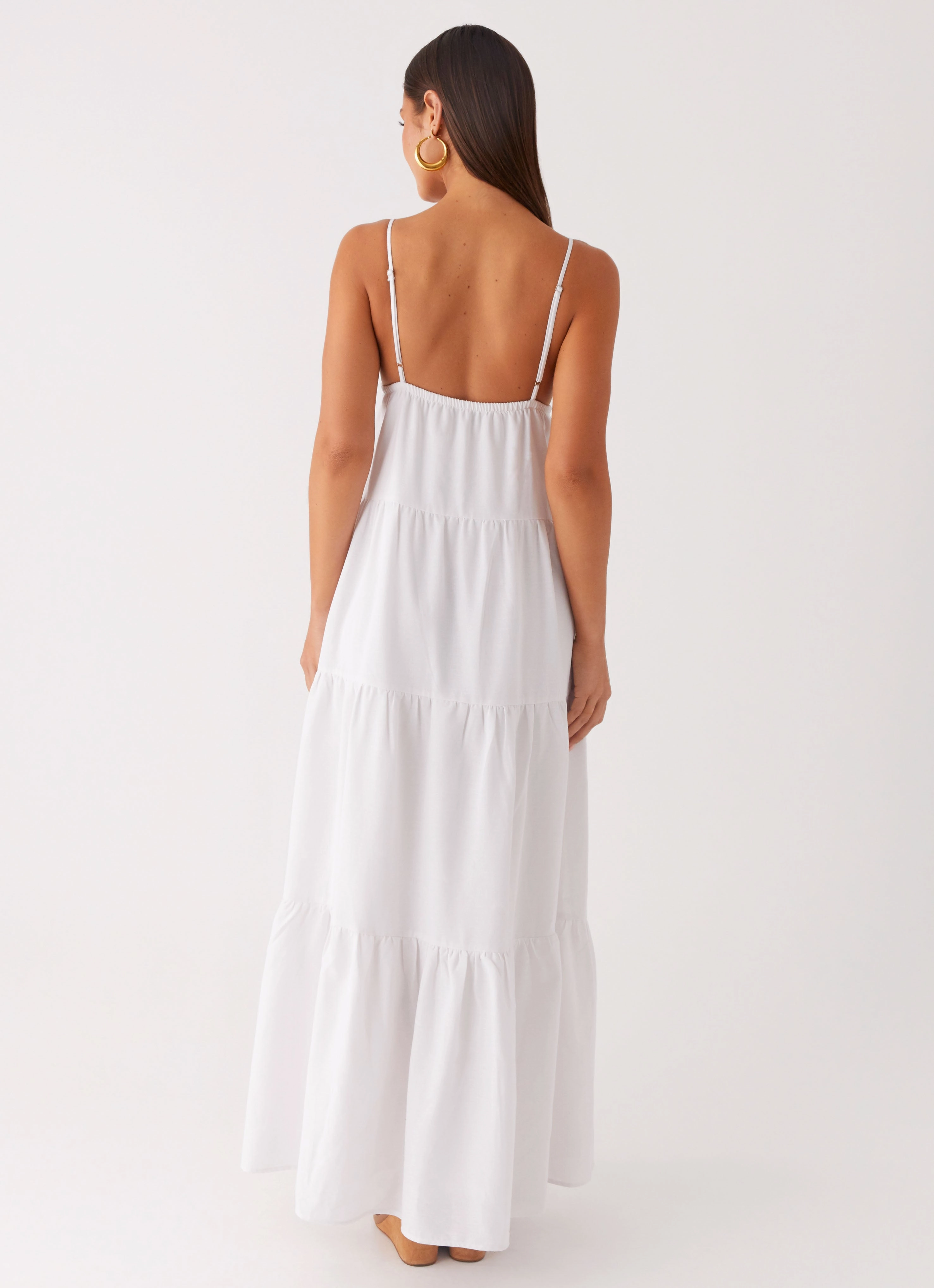 Lotty Linen Maxi Dress - White Cozy and Comfortable Elegant Line