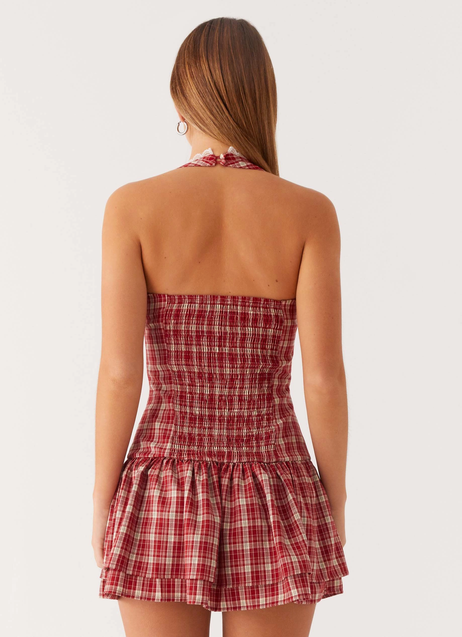 Lotus Dream Mini Dress - Ruby Check Vibrant Form Stylish Comfort