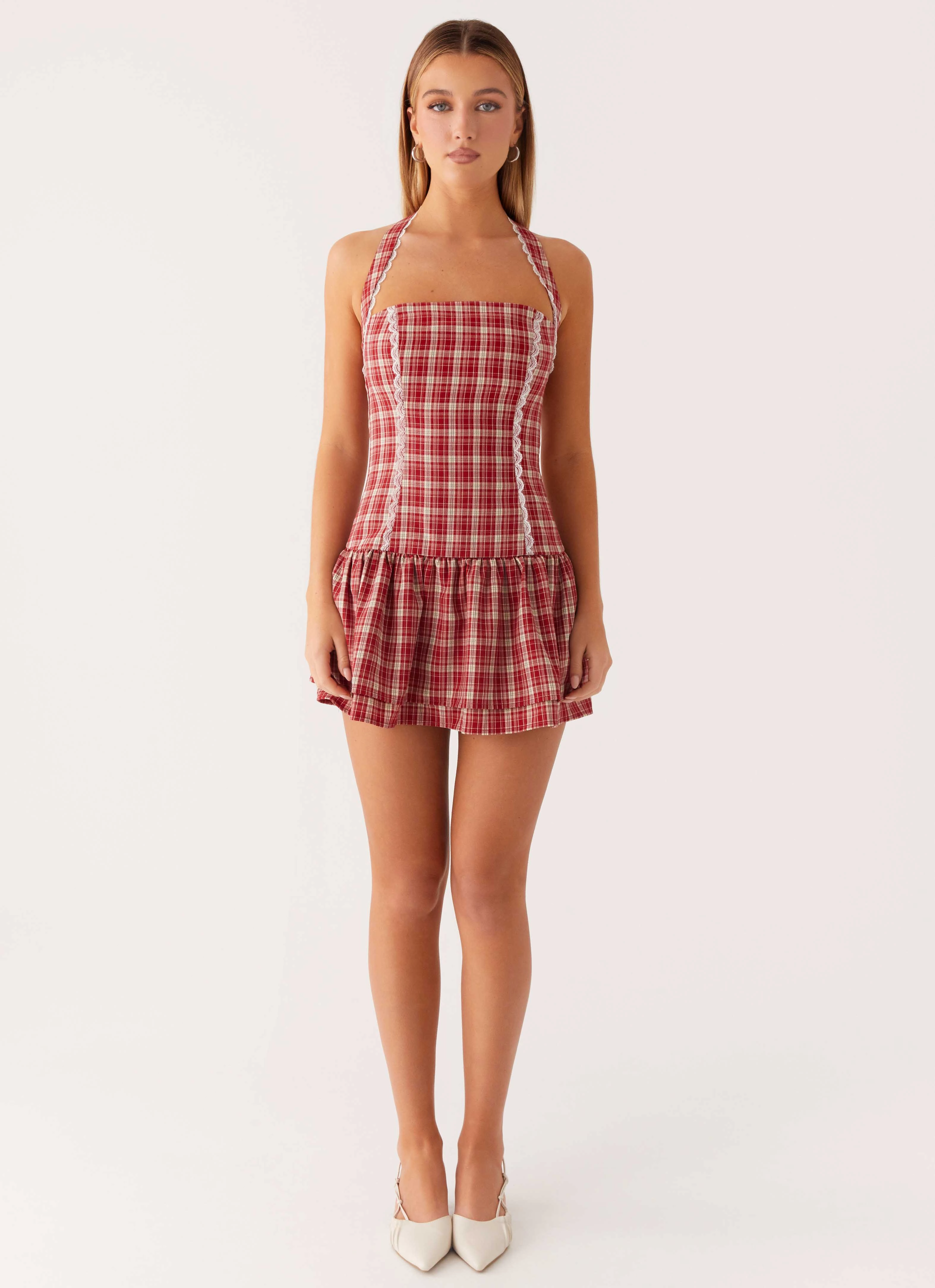 Minimalist feel Lotus Dream Mini Dress - Ruby Check