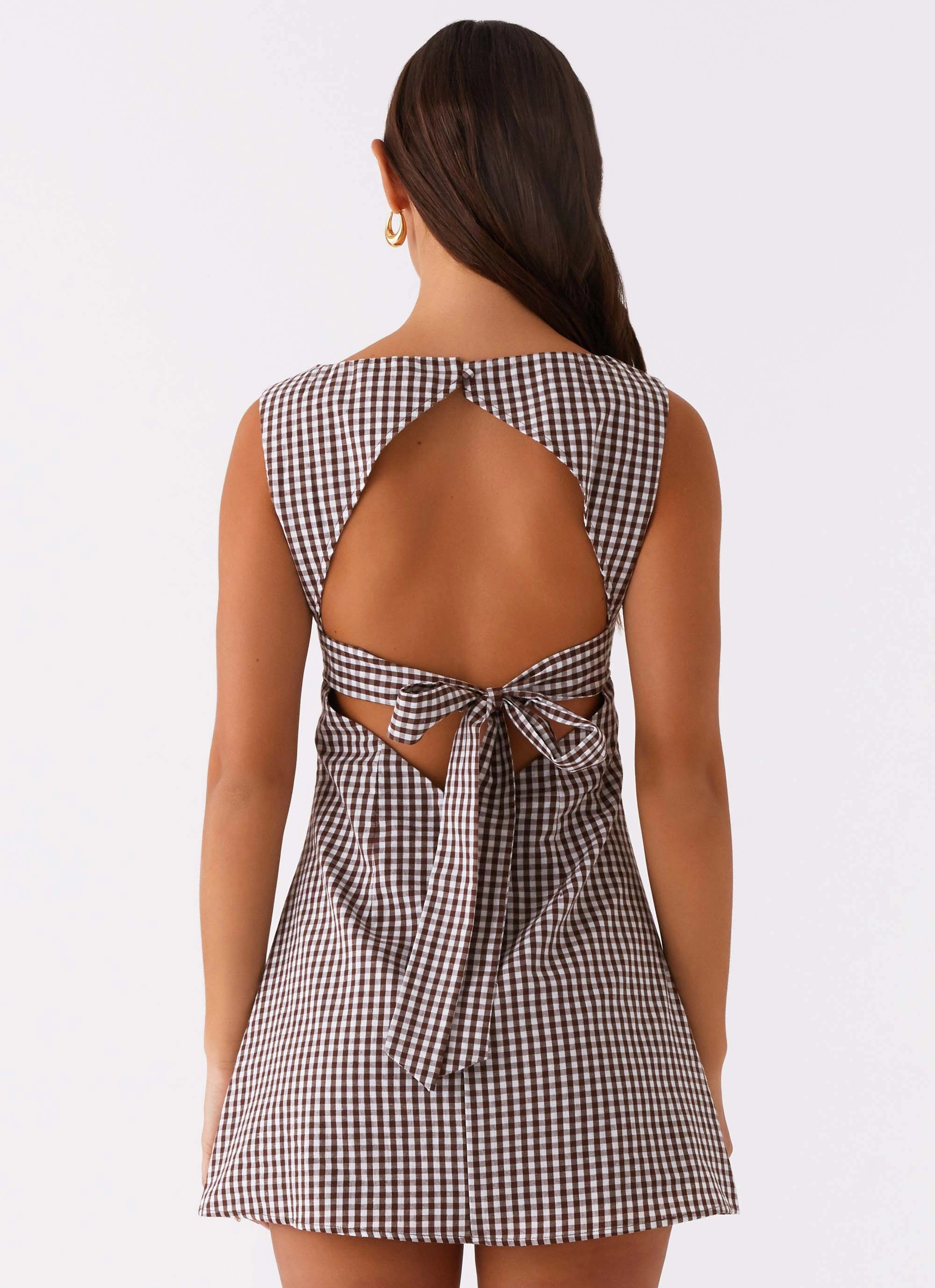 Lotus Tie Back Mini Dress - Chocolate Gingham Celebrity-Inspired