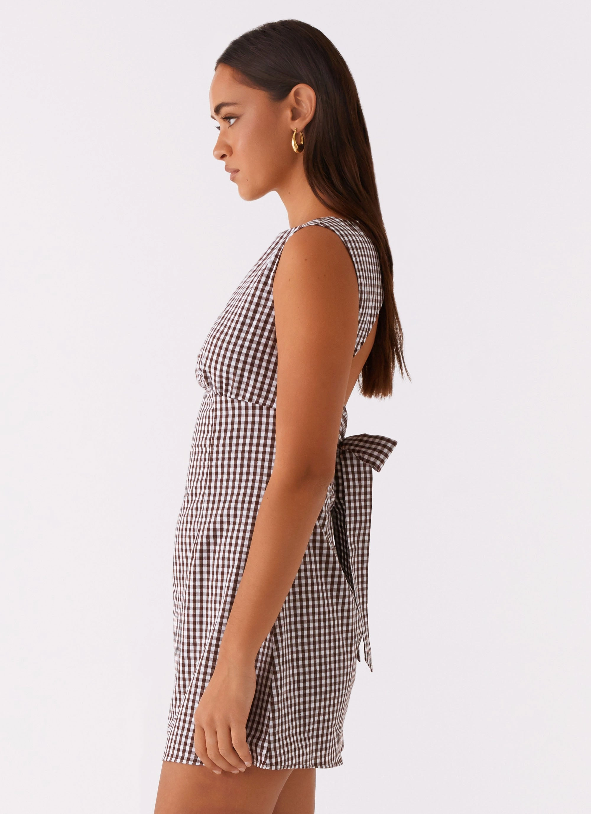 Lotus Tie Back Mini Dress - Chocolate Gingham Chic casual Romance Soul