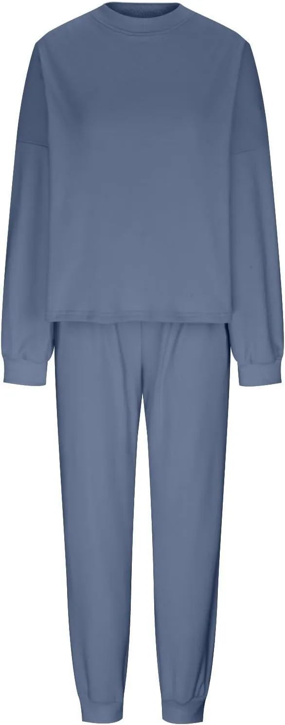 Lounge Matching Set Women Lantern Sleeve Sweatshirt and Flared Baggy Drawstring Sweatpants Commuter Cycling Clothes