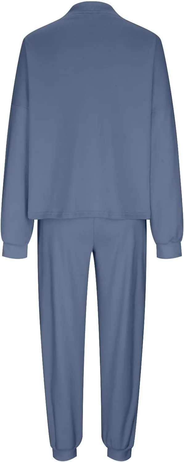 Lounge Matching Set Women Lantern Sleeve Sweatshirt and Flared Baggy Drawstring Sweatpants Commuter Cycling Clothes