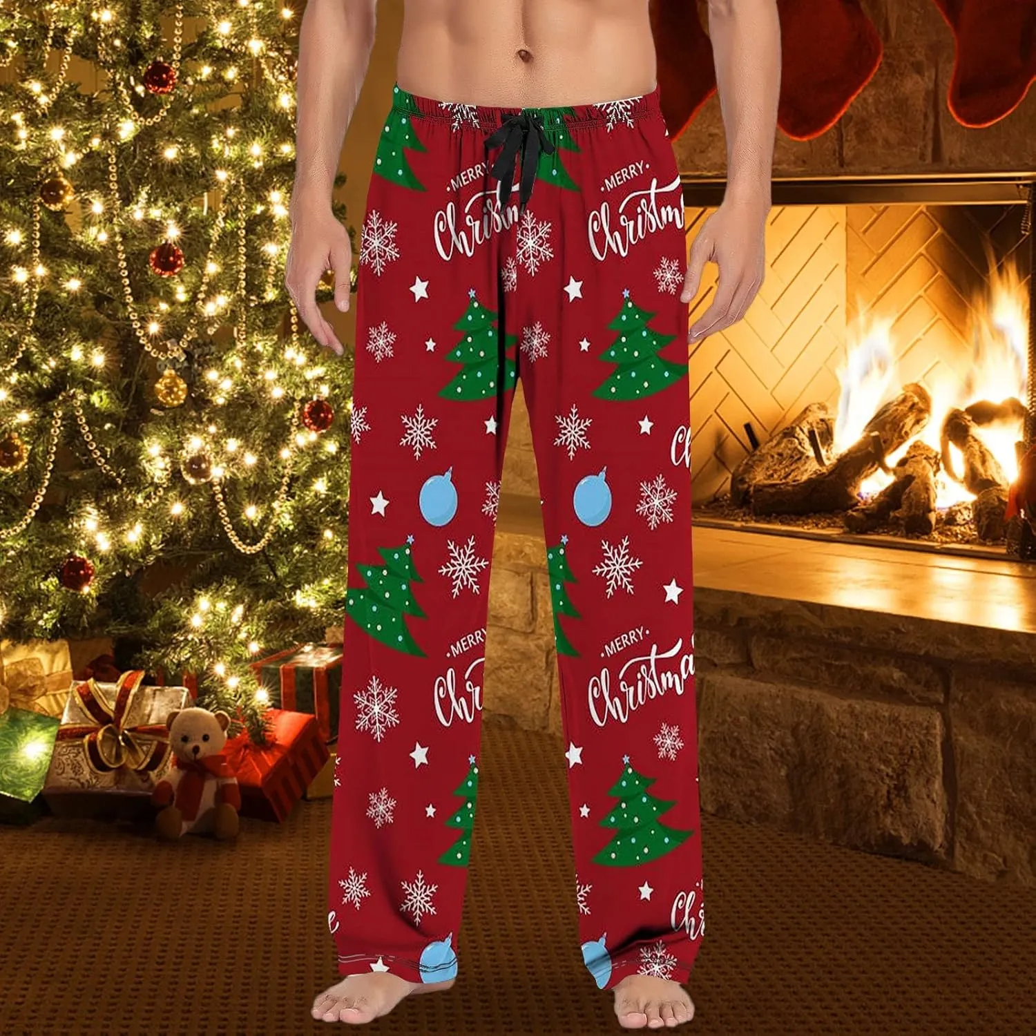 Lounge Pants Men Casual Pants Pajama Pants with Drawstring and Pockets Mens Sleep Pants Mens Black Pants Buffalo