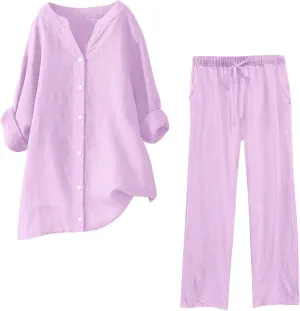 Lounge Sets for Women 2 Piece Postpartum Lounge Matching Sets 3/4 Batwing Sleeve Henry Neck Comfy Cozy Two Piece Set