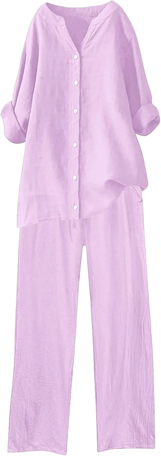 Lounge Sets for Women 2 Piece Postpartum Lounge Matching Sets 3/4 Batwing Sleeve Henry Neck Comfy Cozy Two Piece Set