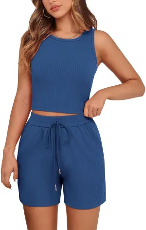 Lounge Sets for Women 2 Piece Summer Sleeveless Tank Tops Two Piece Matching Shorts Outfits Beach Vacation Clothes