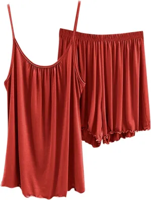 Lounge Sets for Women Plus Size Comfy Breathable Cami Tops and Shorts Pajamas Two Piece Summer Modal Pjs Sleepwear
