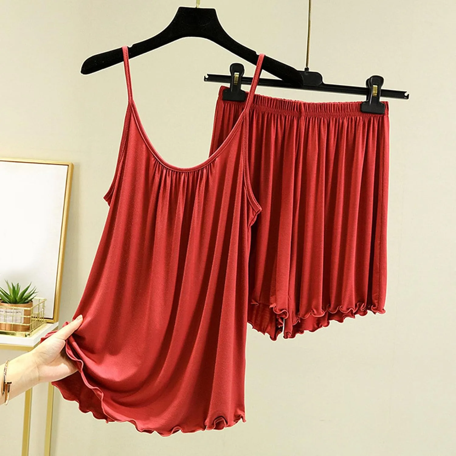 Lounge Sets for Women Plus Size Comfy Breathable Cami Tops and Shorts Pajamas Two Piece Summer Modal Pjs Sleepwear