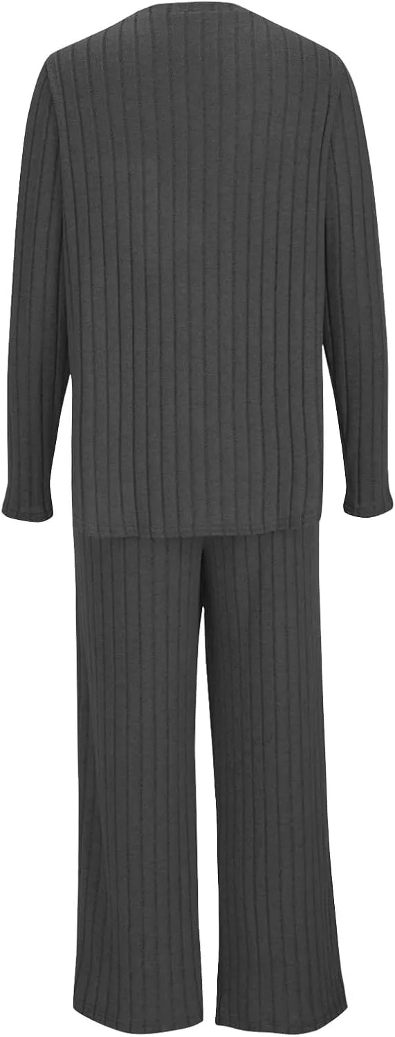 Lounge Sets for Women Two Piece Outfits Crewneck Ribbed Knit Sweater and Wide Leg Pants Casual Comfy Loungewear