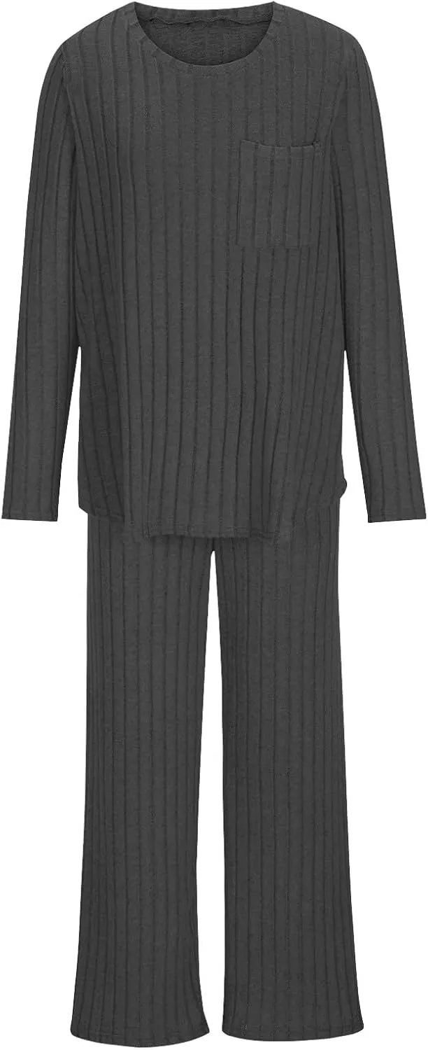 Lounge Sets for Women Two Piece Outfits Crewneck Ribbed Knit Sweater and Wide Leg Pants Casual Comfy Loungewear