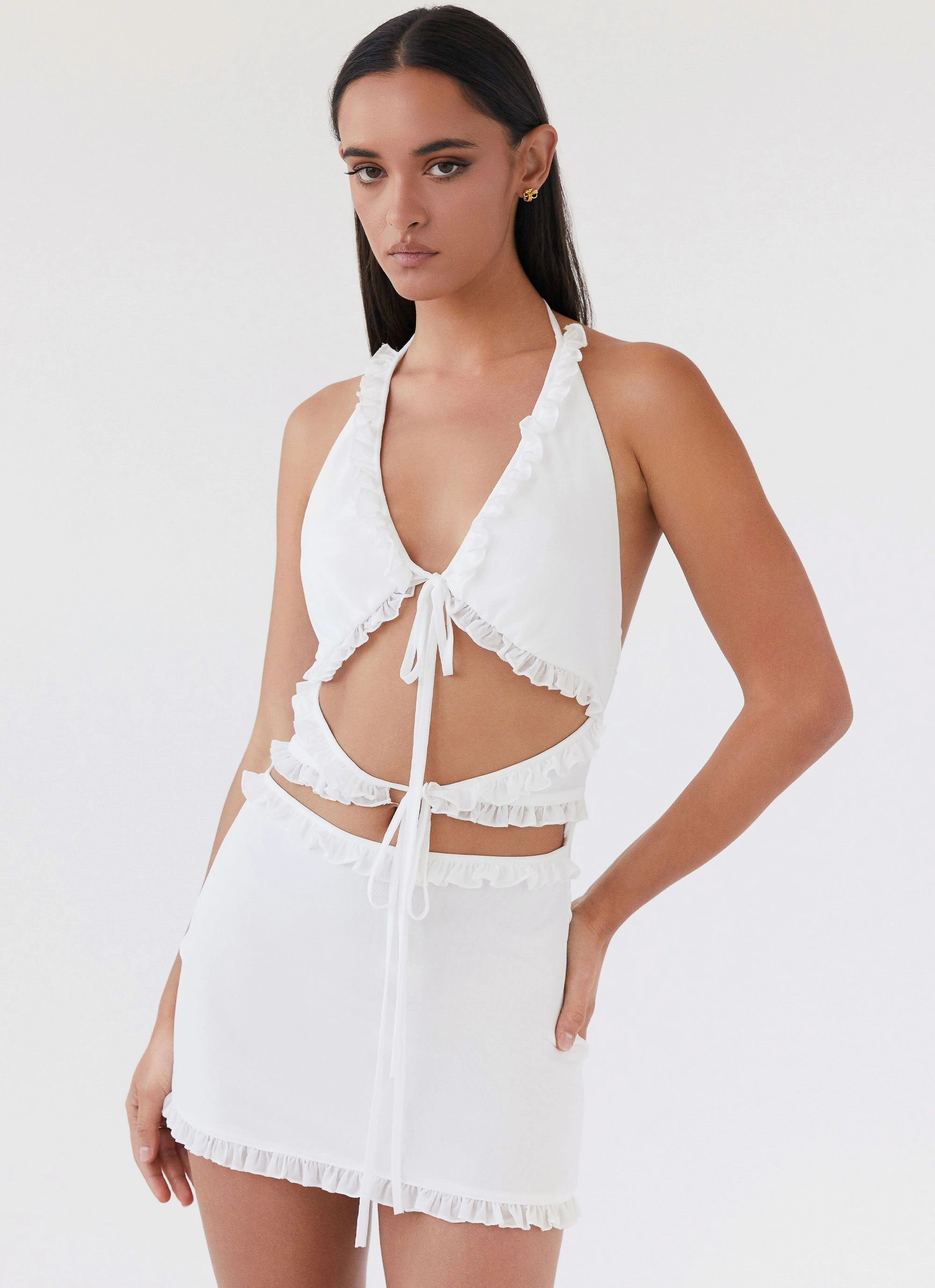 Love Exchange Ruffle Mini Dress - White Jewel-Tone Quick Match