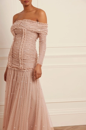 Smart Design Love Heart Rouched Off-Shoulder Gown