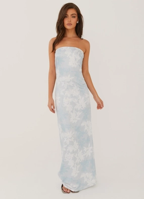 Love Me More Maxi Dress - Blue Blossom Snap-Closure