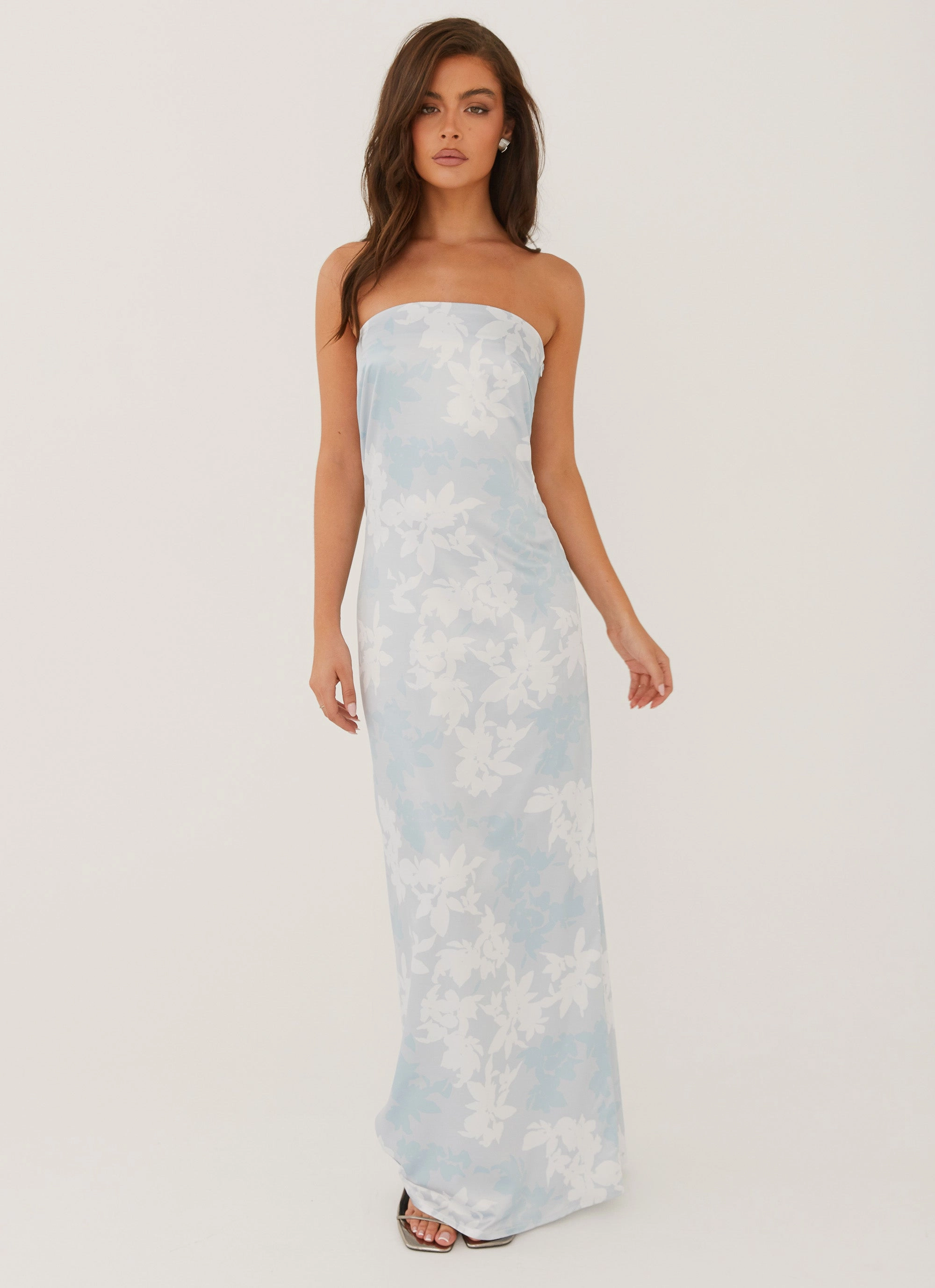 Love Me More Maxi Dress - Blue Blossom Snap-Closure