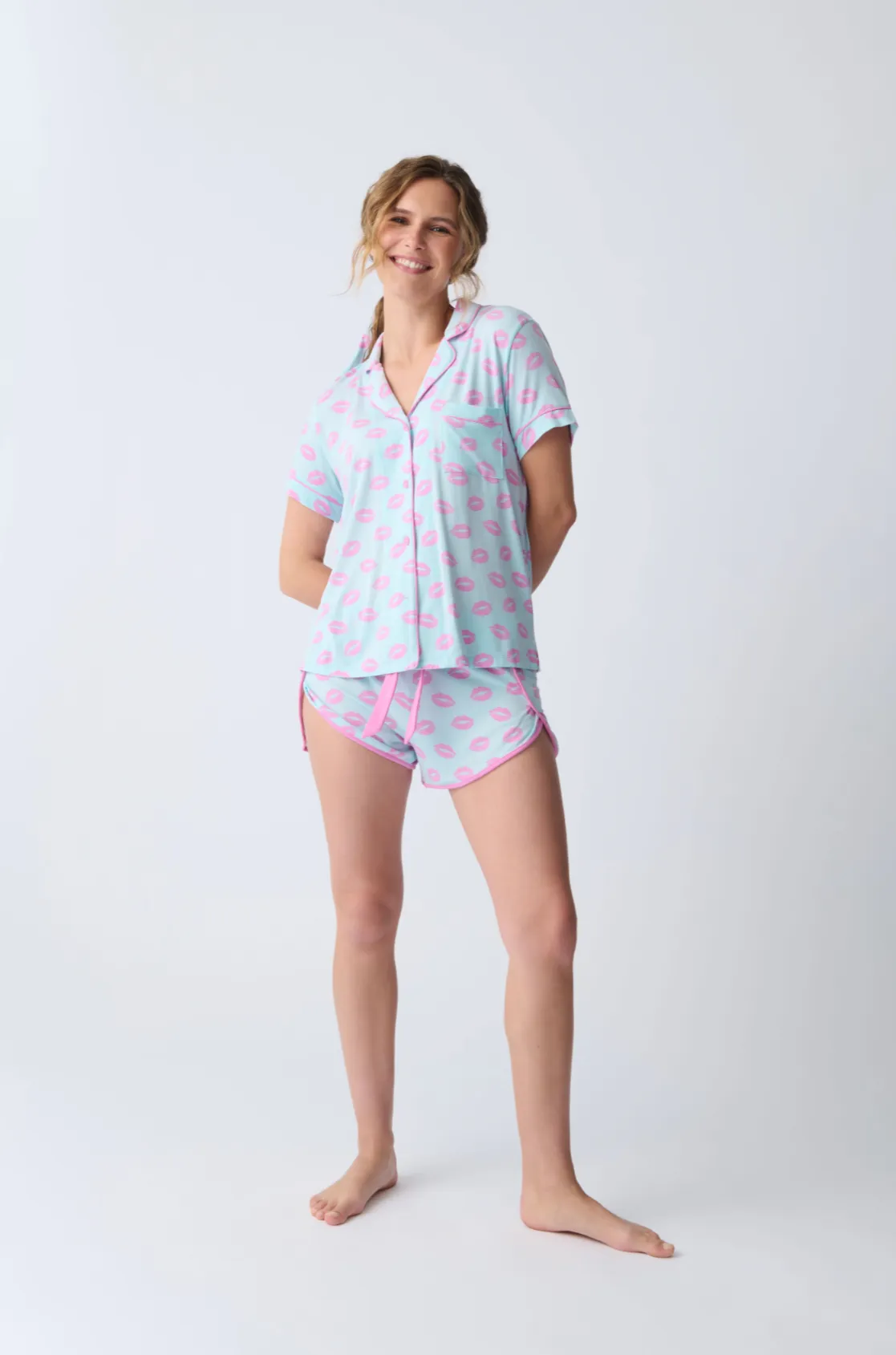 Lovely Dreams Short Sleeve Pj Set in Light Blue