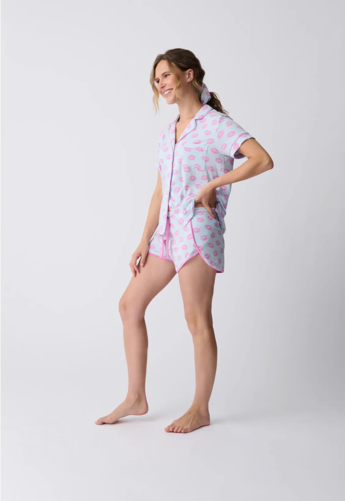 Lovely Dreams Short Sleeve Pj Set in Light Blue