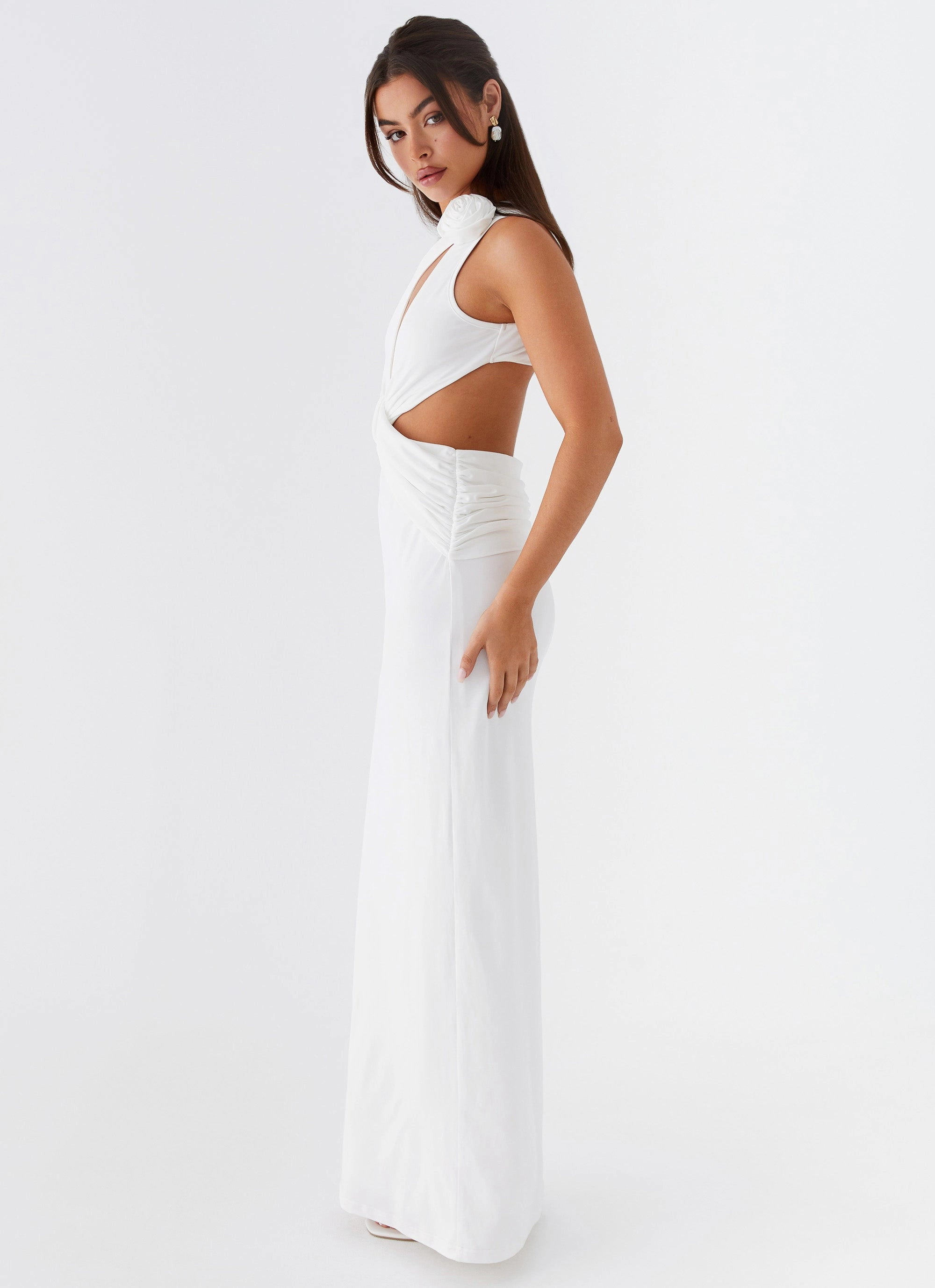 Fall Inspired Non-Iron Lovesome Rosa Maxi Dress - White