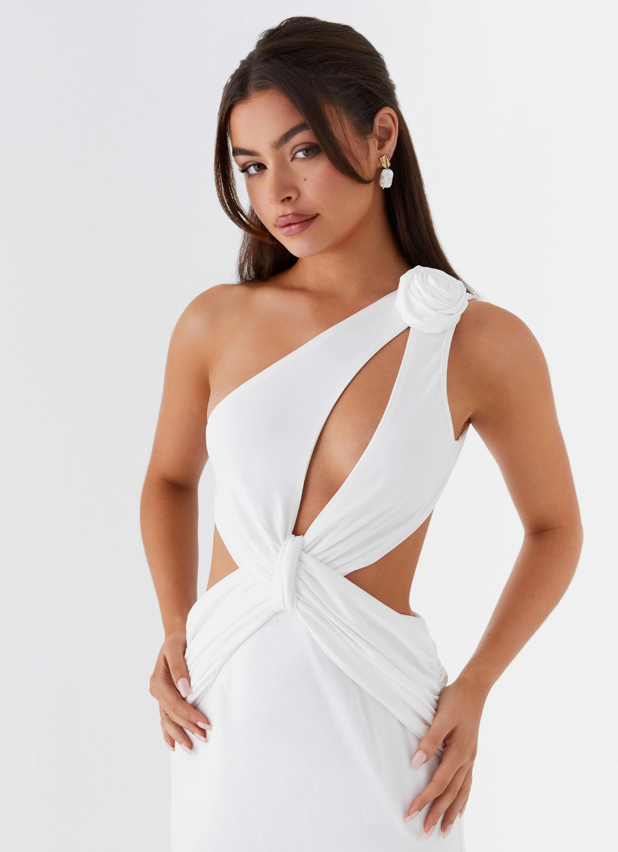 Lovesome Rosa Maxi Dress - White Vibrant Waist