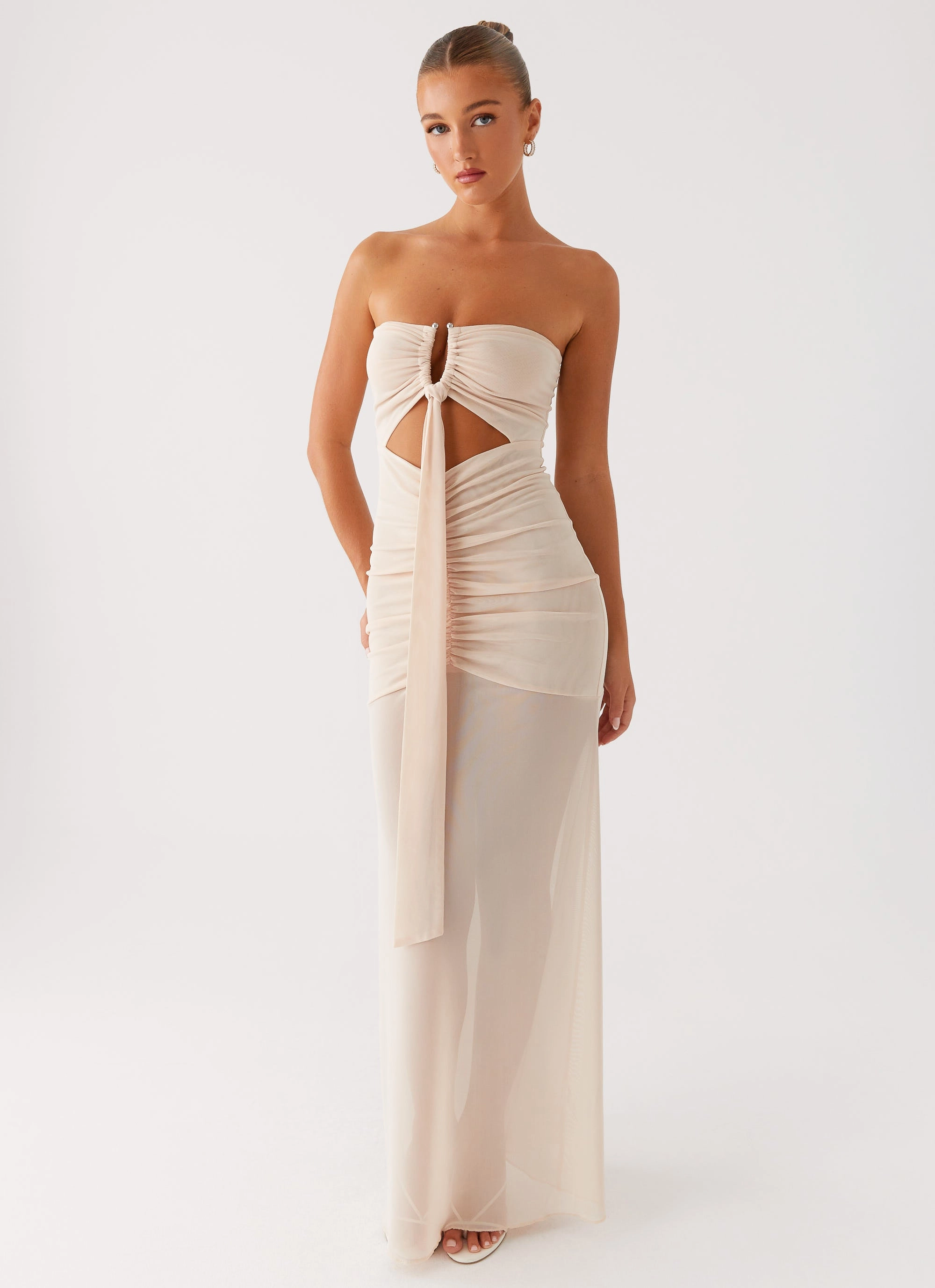 Draped Silhouette Edgy Layers Lovie Maxi Dress - Beige