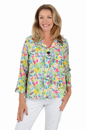 Recycled Polyester Material VentilatedBack Floral Meadow Button-Front Shirt