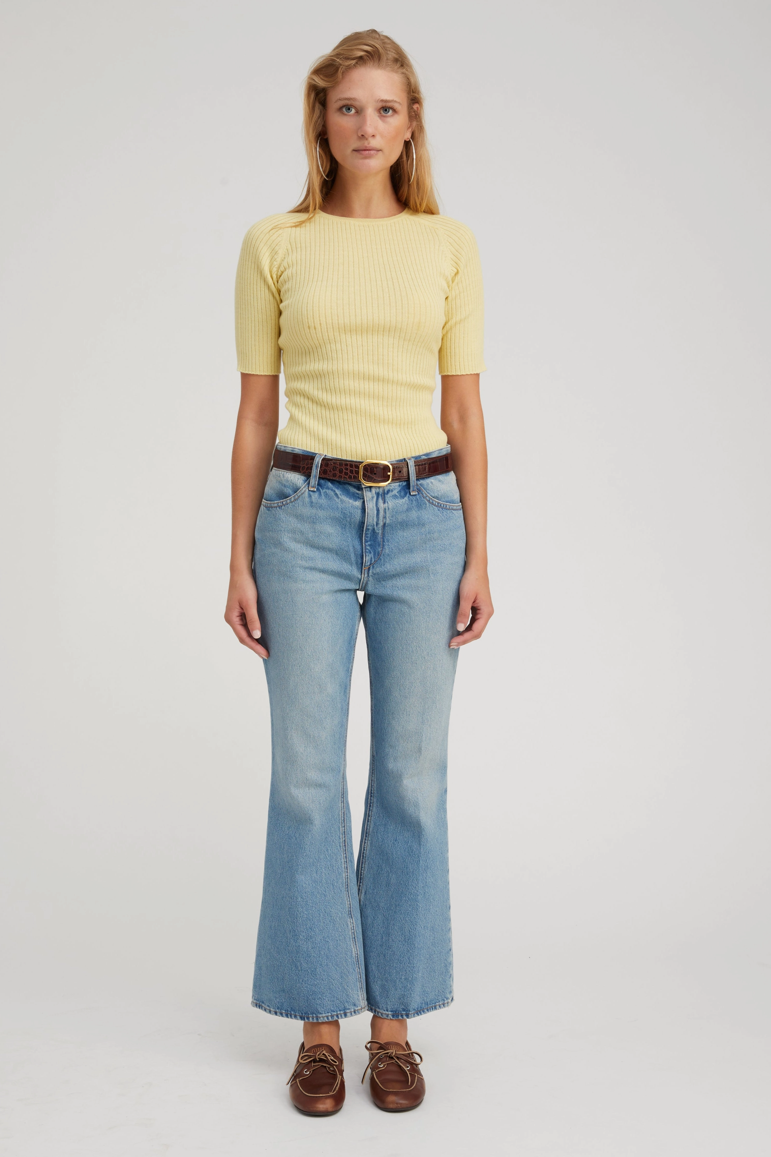 Lemon Tart Cashmere Mid Sleeve Crewneck Elastic Edge Binding