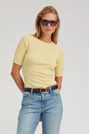 Lemon Tart Cashmere Mid Sleeve Crewneck FoldableFeature Minimalist Silhouette Cut