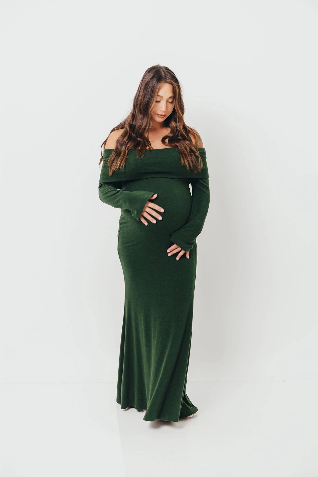 Monroe Maxi Dress with Long Sleeves in Hunter Green- Bump Friendly Mid Fit
