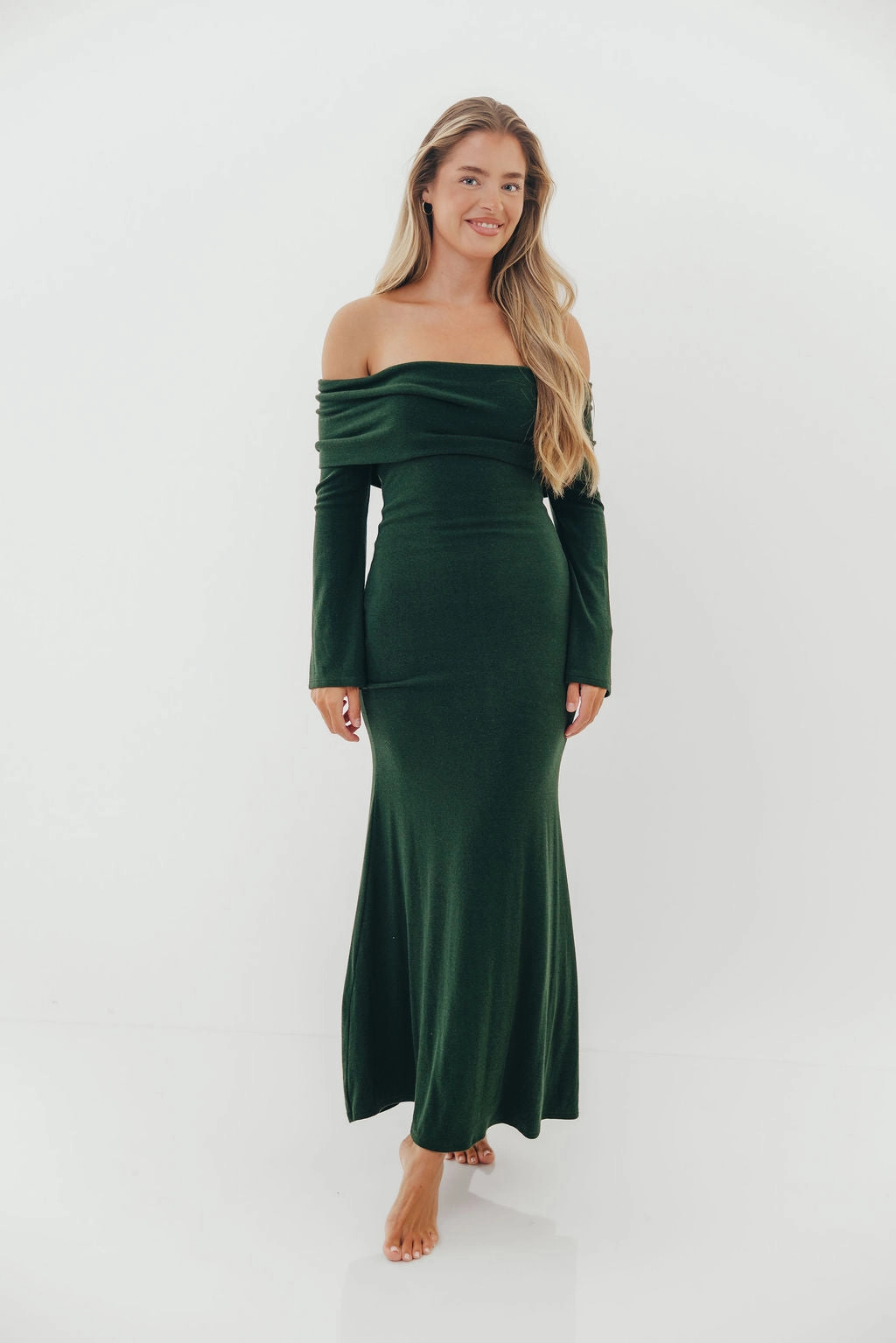 Urban Light Monroe Maxi Dress with Long Sleeves in Hunter Green- Bump Friendly